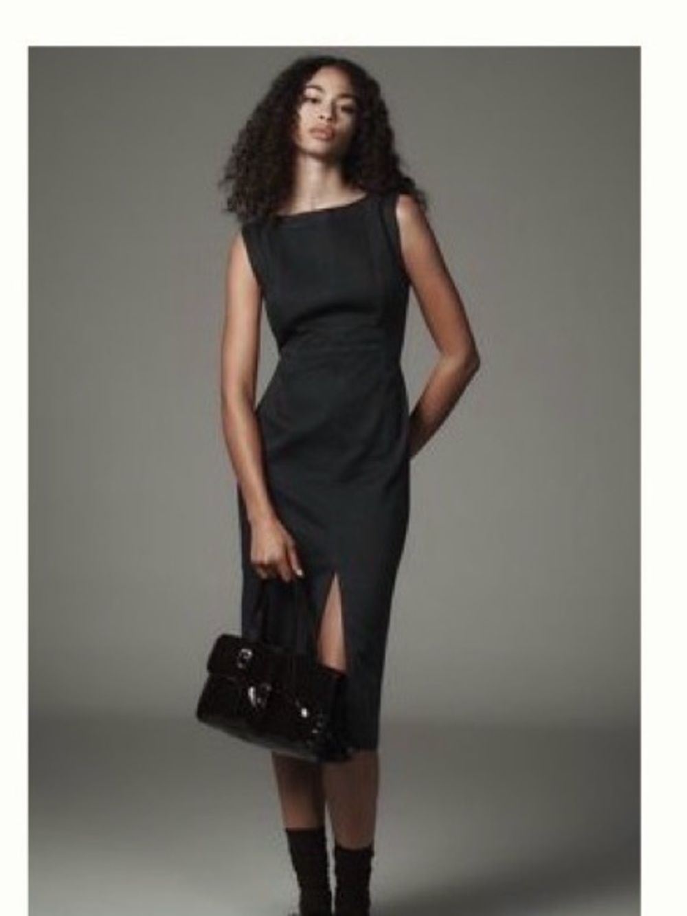 Anthropologie Black Sleeveless Midi Sheath Dress with Front Slit